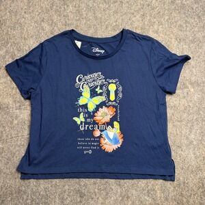 Disney Alice in Wonderland Curiouser Graphic T-Shirt Navy Blue Womens XL NWT